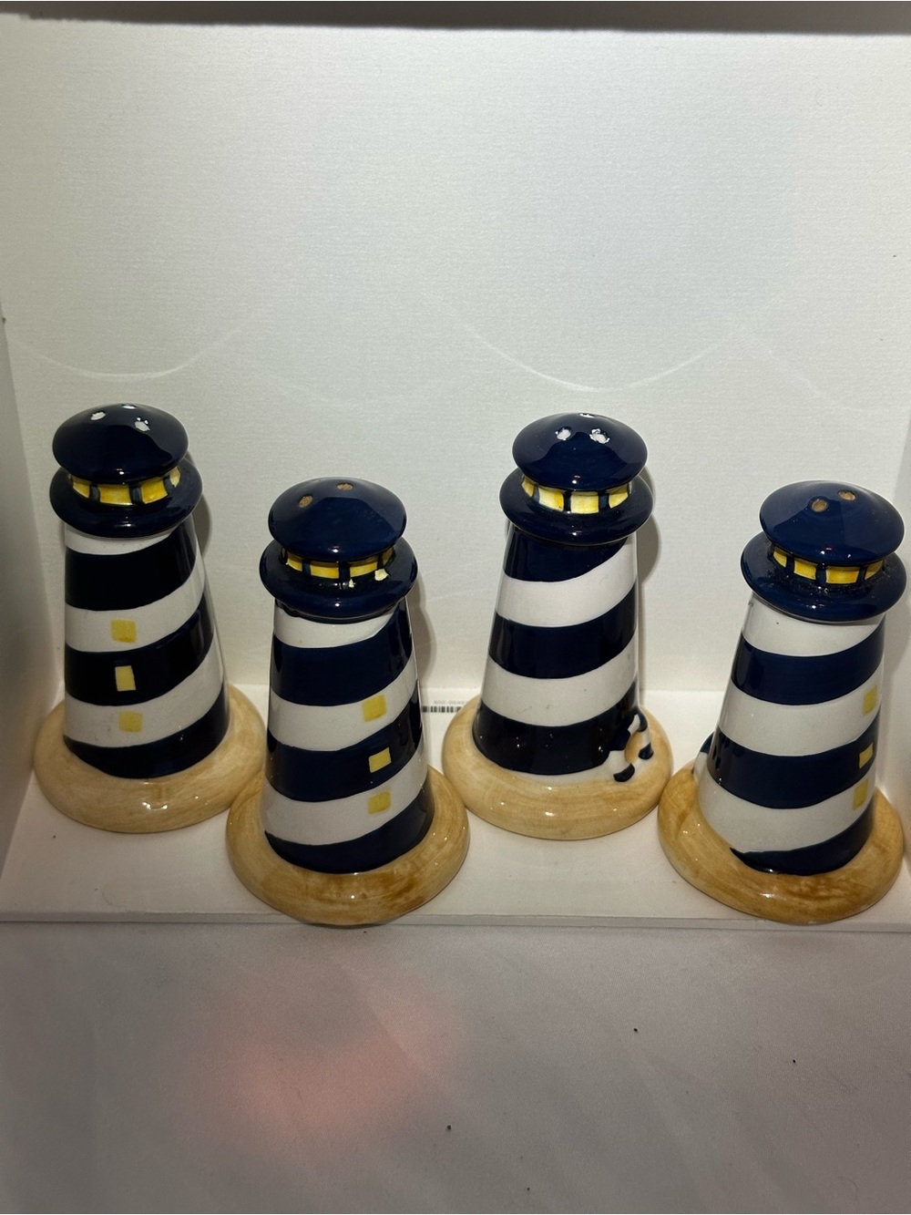 Navy and White Ceramic Lighthouse Salt and Paper Shaker Set of 4